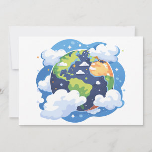Invitación Ilustración de la Tierra con Nubes en el Espacio
