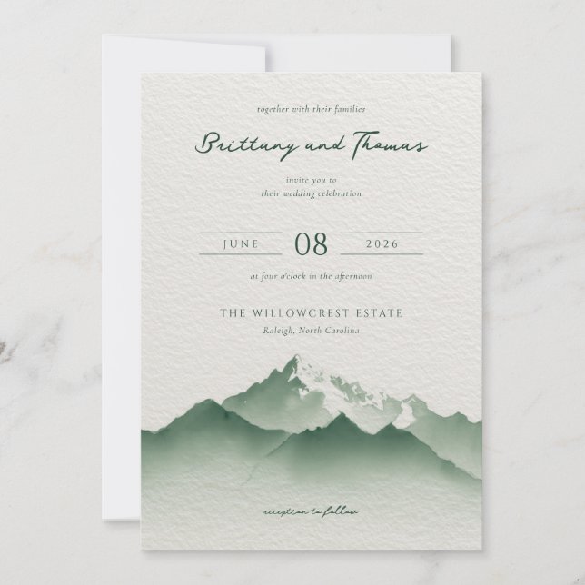 Invitación Ilustración de la tranquila montaña verde (Anverso)
