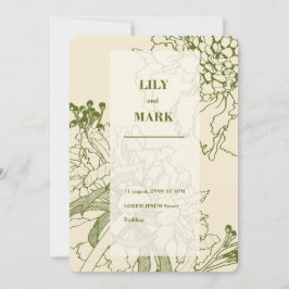 Invitación Ilustración de línea de flor de Scabiosa de jardín