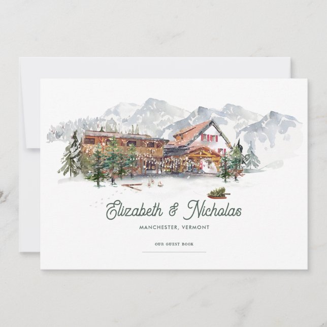 Invitación Ilustración de local con acuarela elegante | Digit (Anverso)