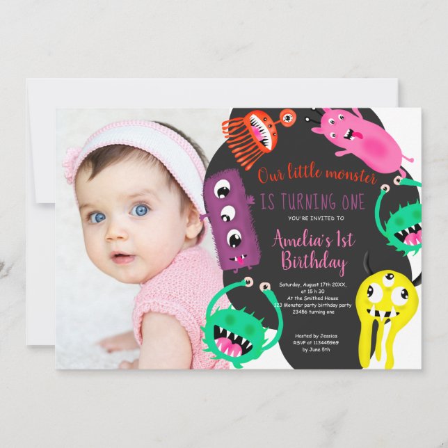 Invitación Ilustracion de los monstruos lindo 1.ª foto de cum (Anverso)