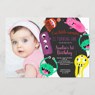 Invitación Ilustracion de los monstruos lindo 1.ª foto de cum