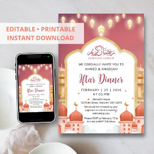 Invitación Ilustración de mezquita colorida cena de Iftar de