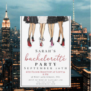 Invitación Ilustracion de Moda de Bachelorette de la ciudad d