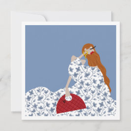 Invitación Ilustracion de moda de vestir floral blanco