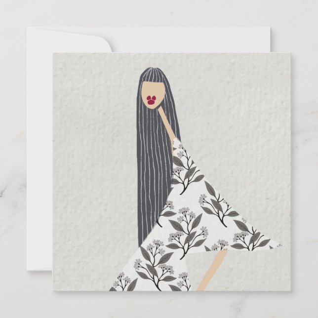 Invitación Ilustracion de moda floral de lápiz labial rojo (Anverso)