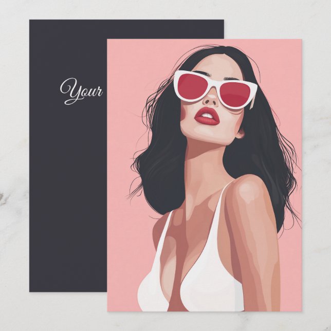 Invitación Ilustracion De Moda Mujer Elegante Con Gafas De So (Anverso / Reverso)