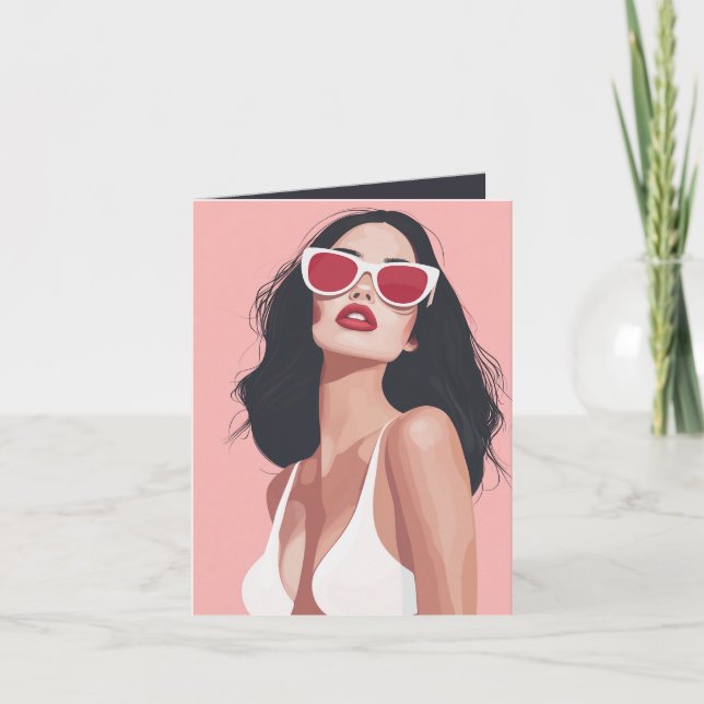 Invitación Ilustracion De Moda Mujer Elegante Con Gafas De So (Anverso)
