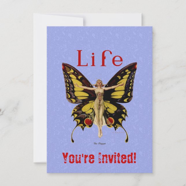 Invitación Ilustración de mujer Leyendecker mariposa Flapper (Anverso)