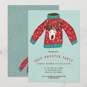 Invitación Ilustracion de Navidades de suéter feo y reno dive