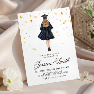 Invitación Ilustración de niña con confeti de oro para invita