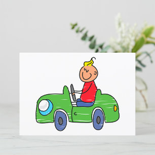 Invitación Ilustracion de niños con auto verde lindo