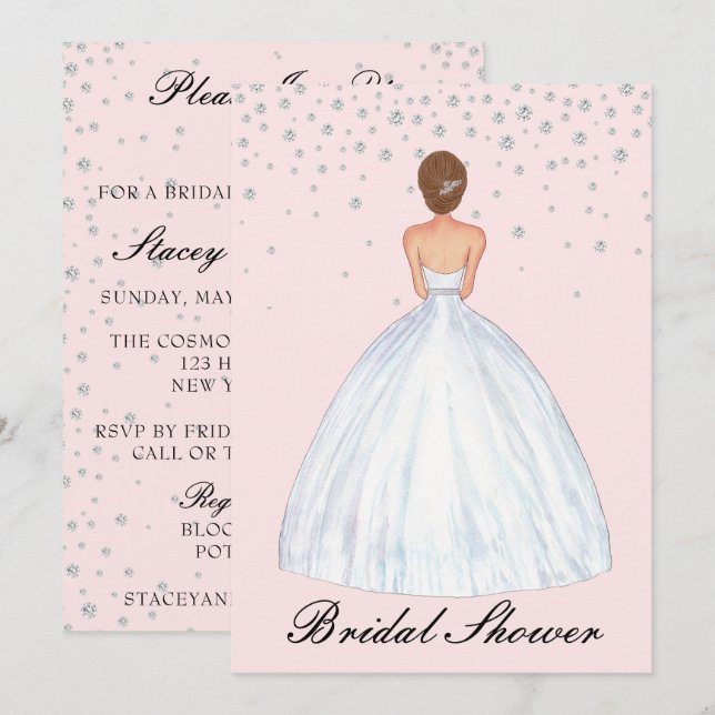 Invitación Ilustracion de novia Brunette Light (Anverso / Reverso)