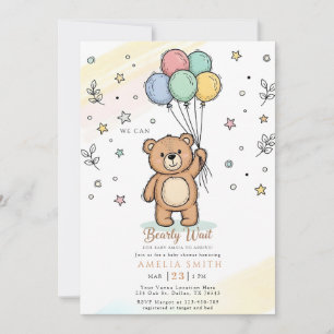 Invitación Ilustración de osito de peluche en acuarela linda