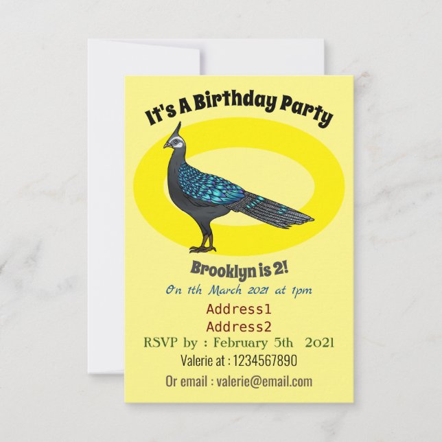 Invitación Ilustracion de pájaro faisán palawan personalizado (Anverso)