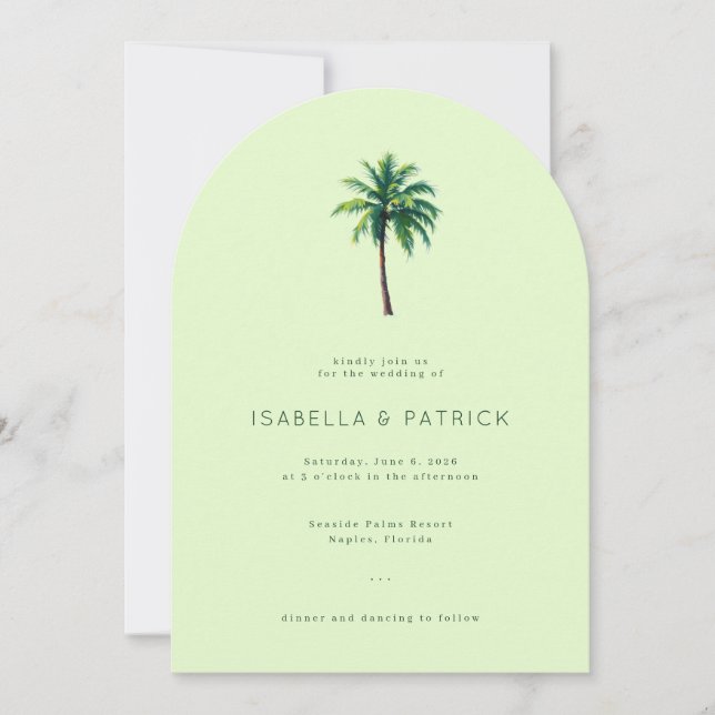Invitación Ilustración de palmera verde pastel serena (Anverso)