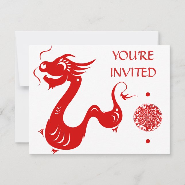 INVITACIÓN ILUSTRACION DE PAPEL ZODIAC DRAGON CHINO (Anverso)