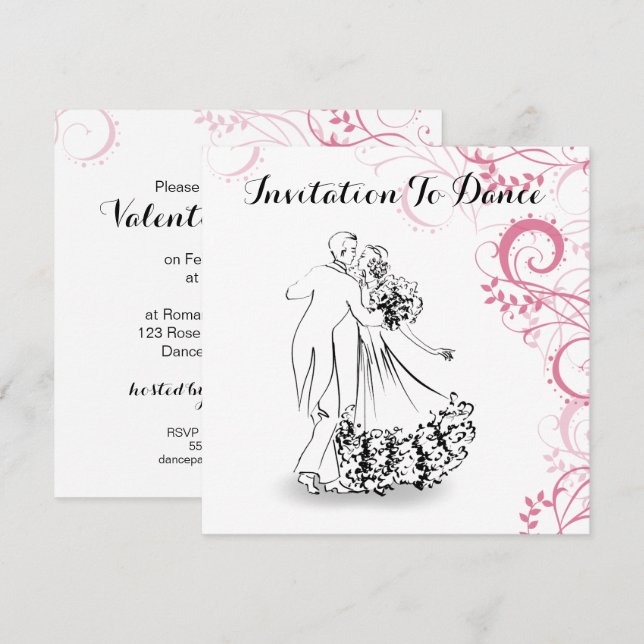 Invitación Ilustracion de pareja de baile de época (Anverso / Reverso)