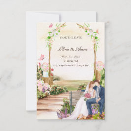 Invitación Ilustración de pareja de jardín romántico elegante