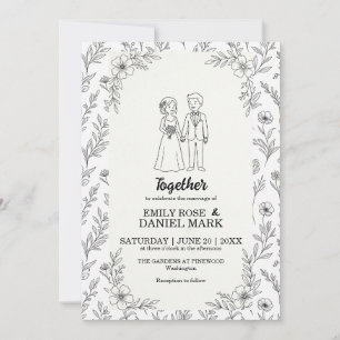 Invitación Ilustración de Pareja Encantadora Minimalista Flor