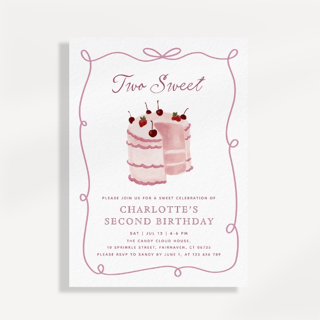 Invitación Ilustración de pastel Two Sweet Segundo Cumpleaños (Subido por el creador)