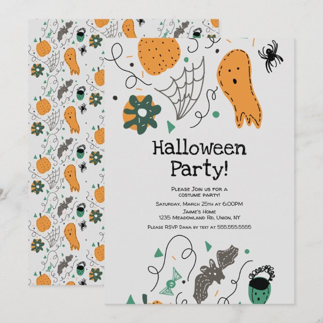 Invitación Ilustración de patrón de fantasma para fiesta de d (Anverso / Reverso)
