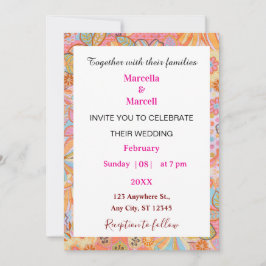 Invitación Ilustración de patrón floral retro vibrante
