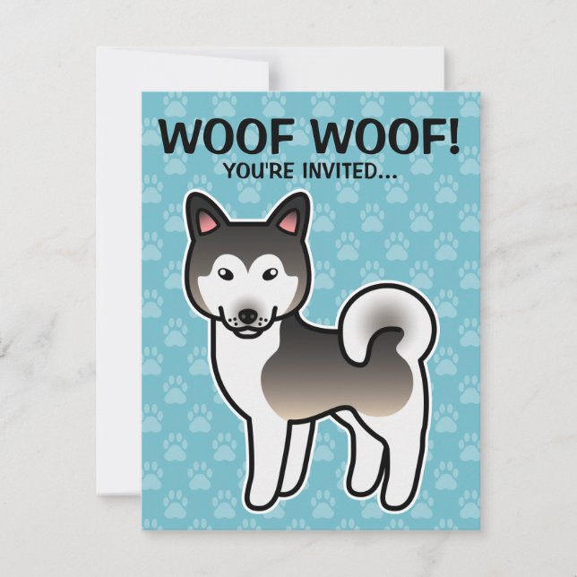 Invitación Ilustración de perro Alaskan Malamute gris lobo (Anverso)