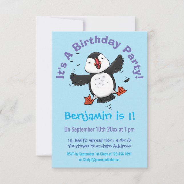 Invitación Ilustracion de personalizado azul del ataúd flotan (Anverso)