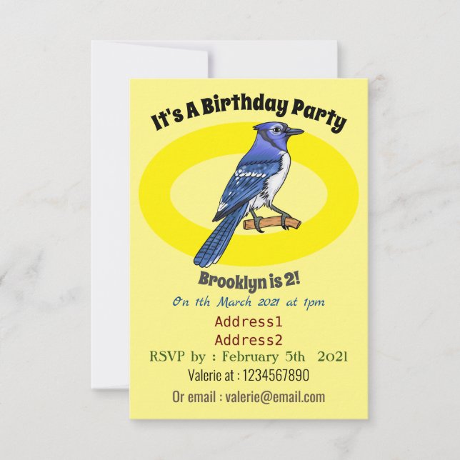 Invitación Ilustracion de personalizado de ave azul jay (Anverso)