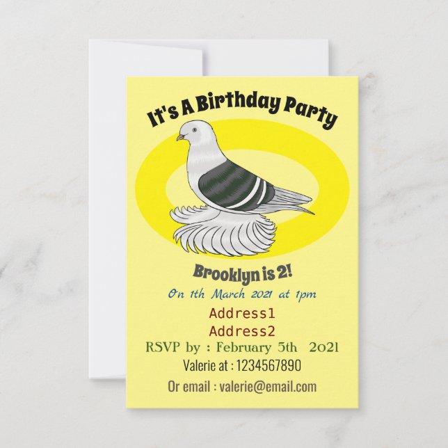 Invitación Ilustracion de personalizado de ave de pichón Escu (Anverso)