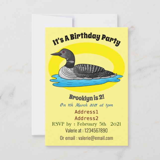 Invitación Ilustracion de personalizado de aves de Loon (Anverso)