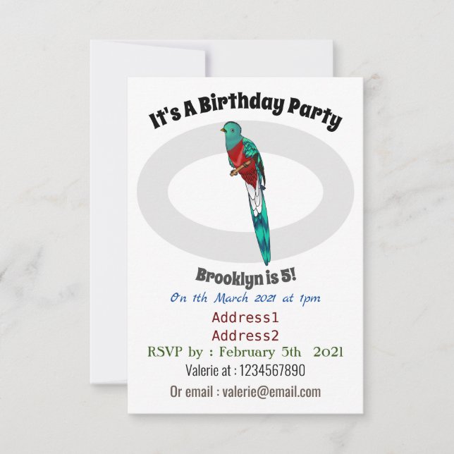 Invitación Ilustracion de personalizado de aves quetzales res (Anverso)