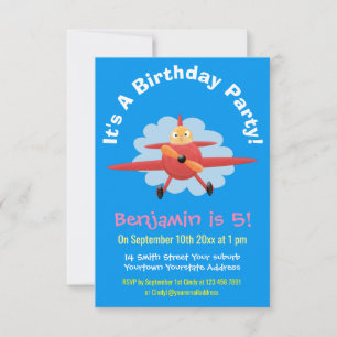Invitación Ilustracion de personalizado de avión rojo que vue