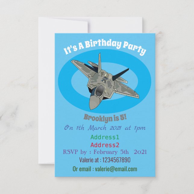 Invitación Ilustracion de personalizado de aviones de combate (Anverso)