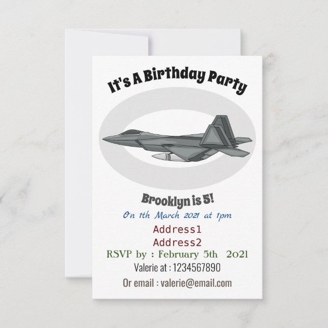 Invitación Ilustracion de personalizado de aviones de combate (Anverso)