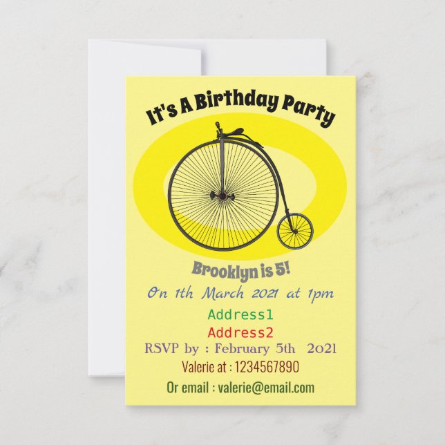 Invitación Ilustracion de personalizado de bicicletas de alta (Anverso)