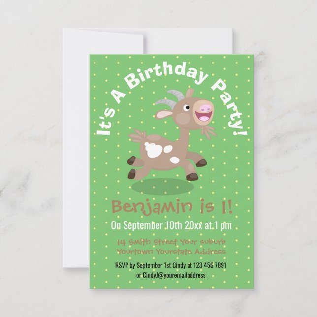 Invitación Ilustracion de personalizado de cabra alegre (Anverso)