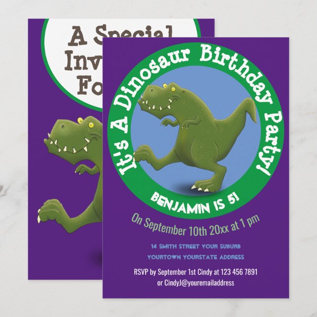 Invitación Ilustracion de personalizado de dinosaurios divert (Anverso / Reverso)