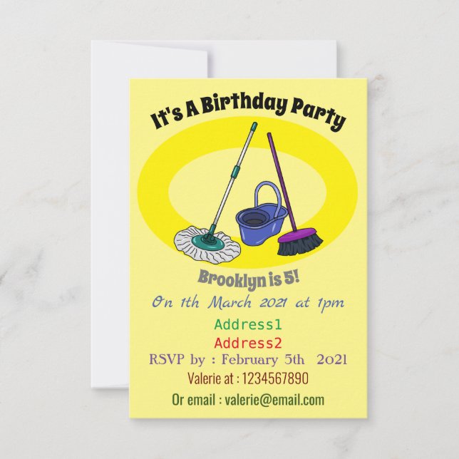 Invitación Ilustracion de personalizado de escobas y mopas (Anverso)
