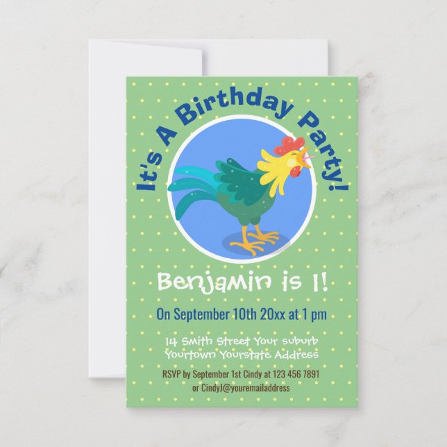 Invitación Ilustracion de personalizado de gallo de entrego g (Anverso)