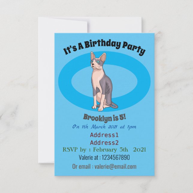 Invitación Ilustracion de personalizado de gatos Sfinx (Anverso)