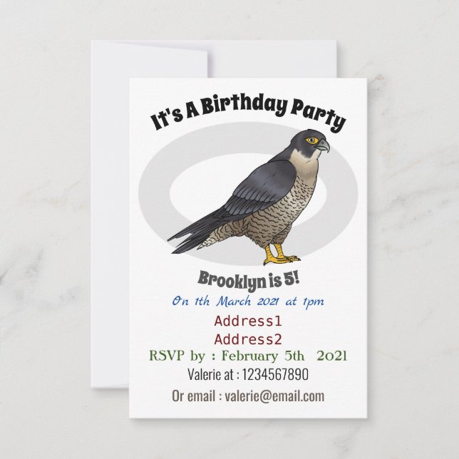Invitación Ilustracion de personalizado de halcón peregrino (Anverso)