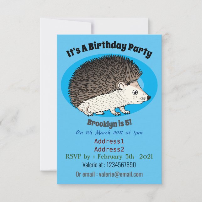 Invitación Ilustracion de personalizado de hedgehog espinoso (Anverso)