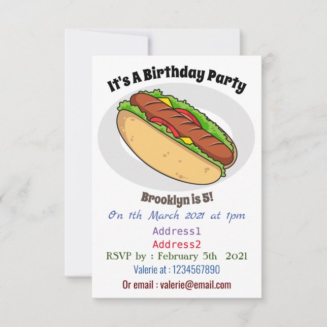 Invitación Ilustracion de personalizado de hot dog (Anverso)