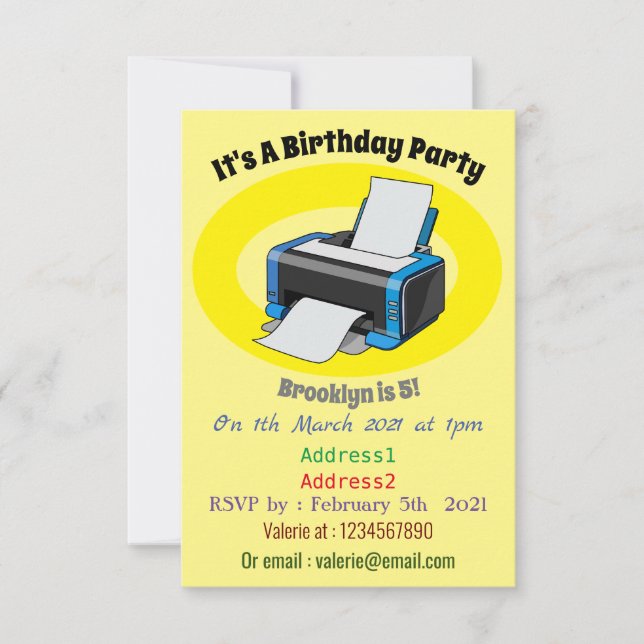 Invitación Ilustracion de personalizado de impresora (Anverso)