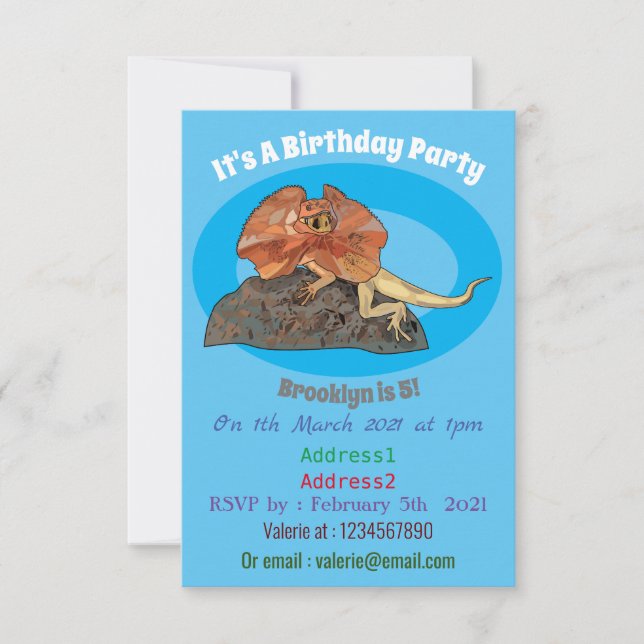 Invitación Ilustracion de personalizado de lagarto de cuello  (Anverso)