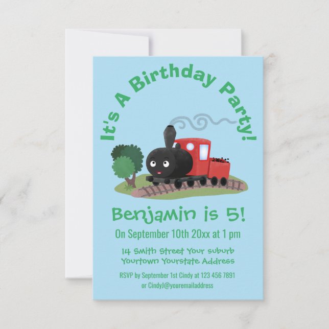 Invitación Ilustracion de personalizado de locomotora de trac (Anverso)