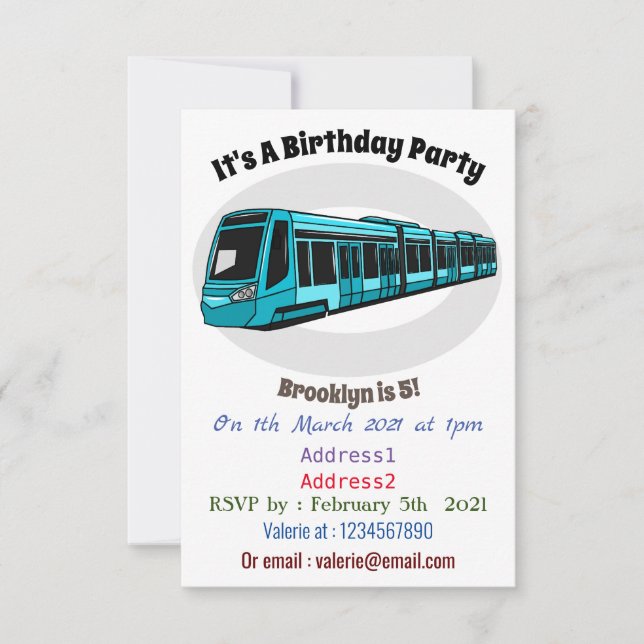 Invitación Ilustracion de personalizado de locomotora eléctri (Anverso)