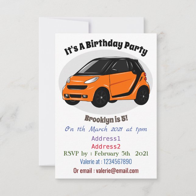 Invitación Ilustracion de personalizado de micro coches (Anverso)